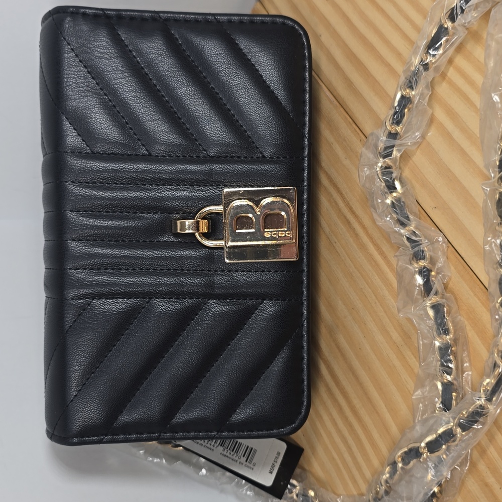 Bebe Black Quilted Smartphone Crossbody Gold Chain Purse NWT - Picture 9 of 9